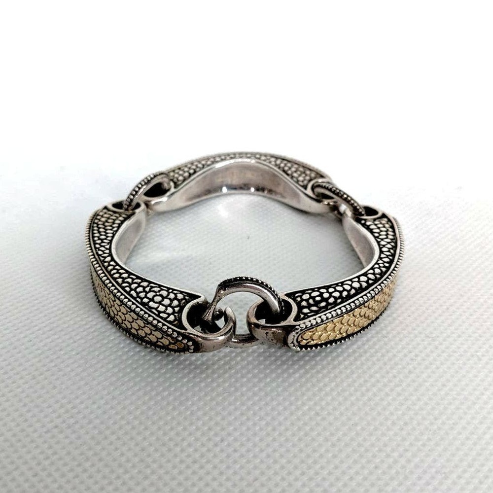 John Hardy 18K Gold Sterling Silver Chrysanthemum Bridle Dot Bracelet *Rare*